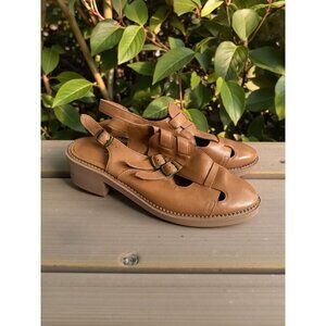 SILENT D Tan Leather Slingback Oxfords Heels Size 37 / US 7